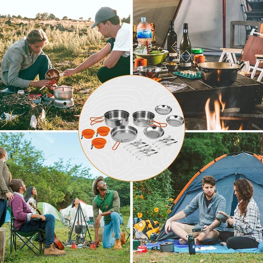 KingCamp KA2008 Adventure Stainless Steel Camping Cookware Mess Kit 25Pcs