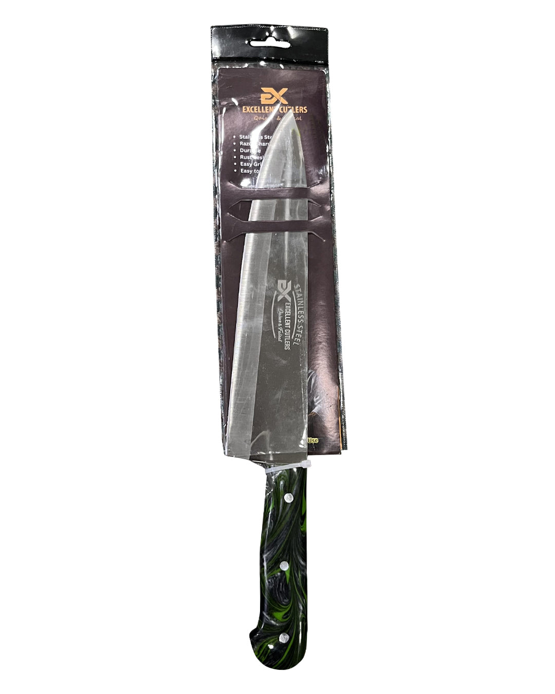 Excellent Cutlers Stainless Steel Chef Knife - 8" (Green Marble Handle)