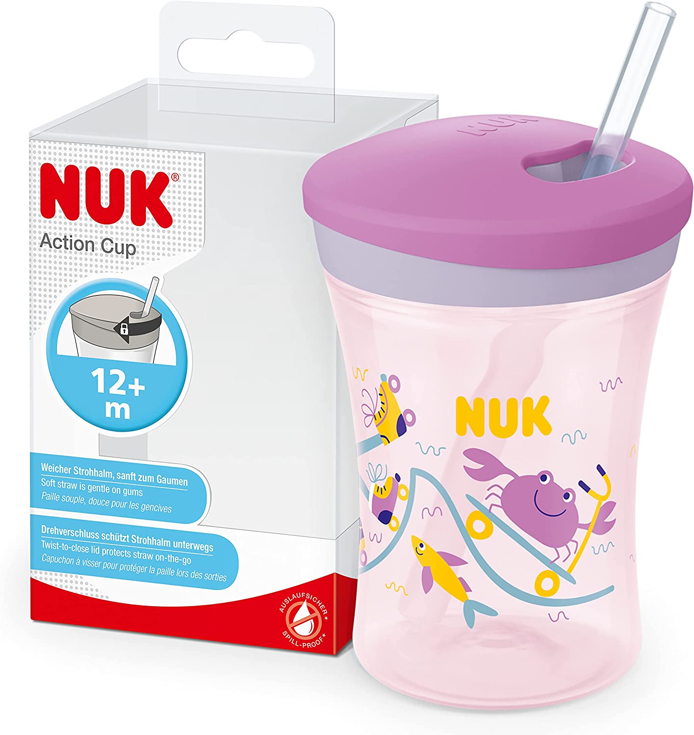 NUK Action Cup Toddler Cup 12+ Months Twist Close Soft Drinking Straw BPA-Free 230ml