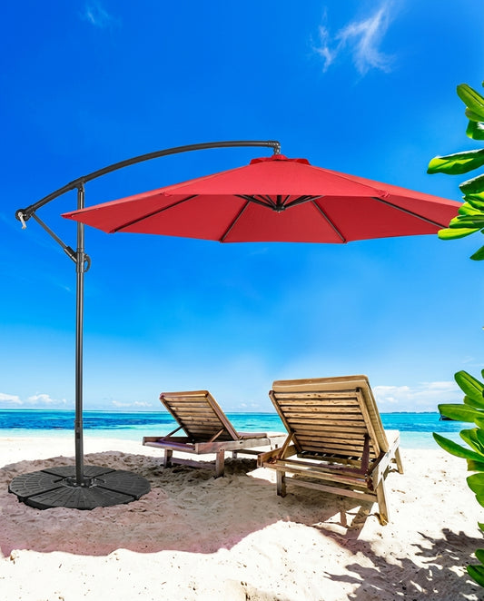 Side Pole Garden Umbrella 10ft – 360° Rotation Cantilever Patio Umbrella with Heavy Concrete Base