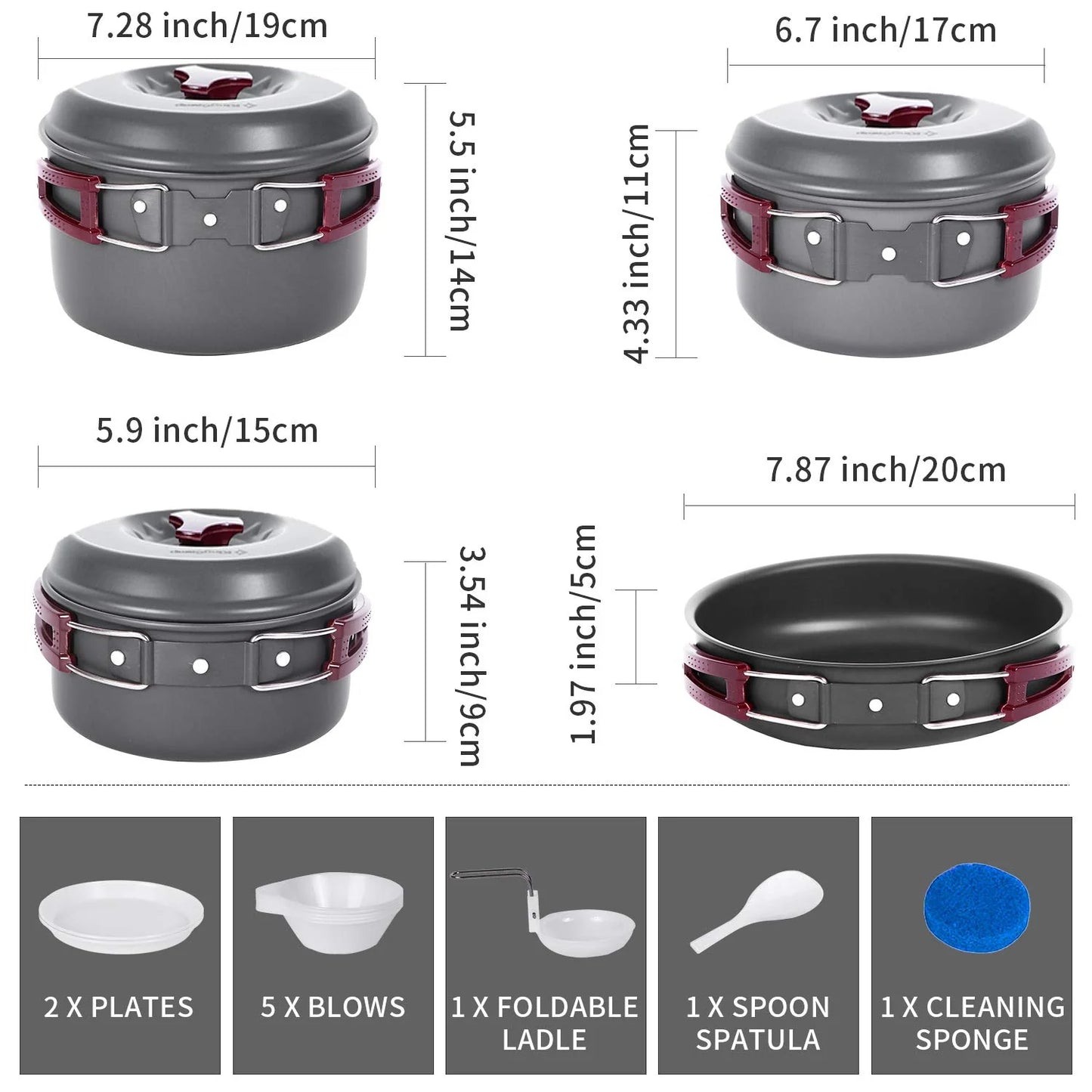 Hard Anodized Aluminum Foldable Camping Cookware 17 Pcs