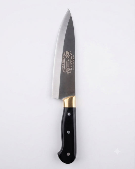 Professional Stainless Steel Chef's Knife - Ergonomic Black Handle