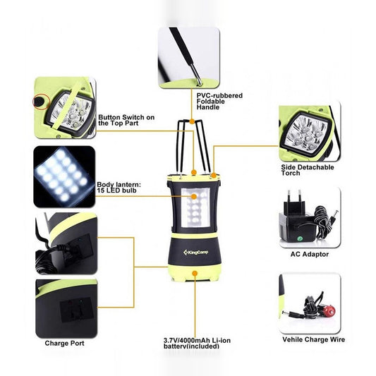 KingCamp KA4921A 70 LED Rechargeable Camping Lantern with Detachable Flashlights