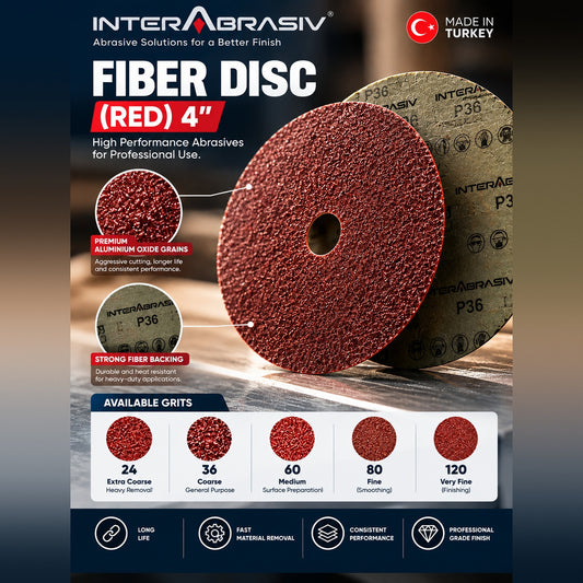 InterAbrasiv Fiber Disc 4 Inch Red – Aluminium Oxide Abrasive Disc