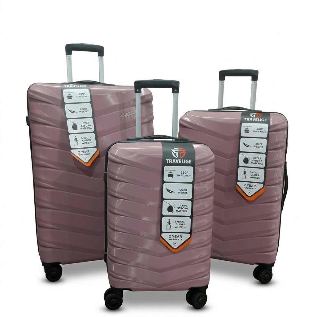 TRAVELIGE Velocity 3-Piece Luggage Set – Rose Gold| 55cm, 68cm & 79cm