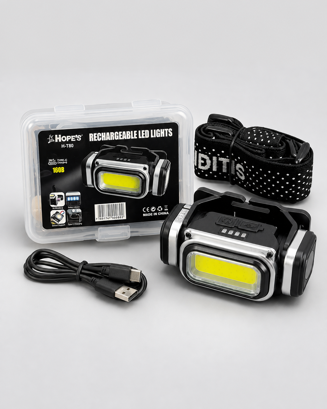 Rechargeable LED Headlamp With COB Light Type-C Charging Outdoor Head Torch For Camping Hiking