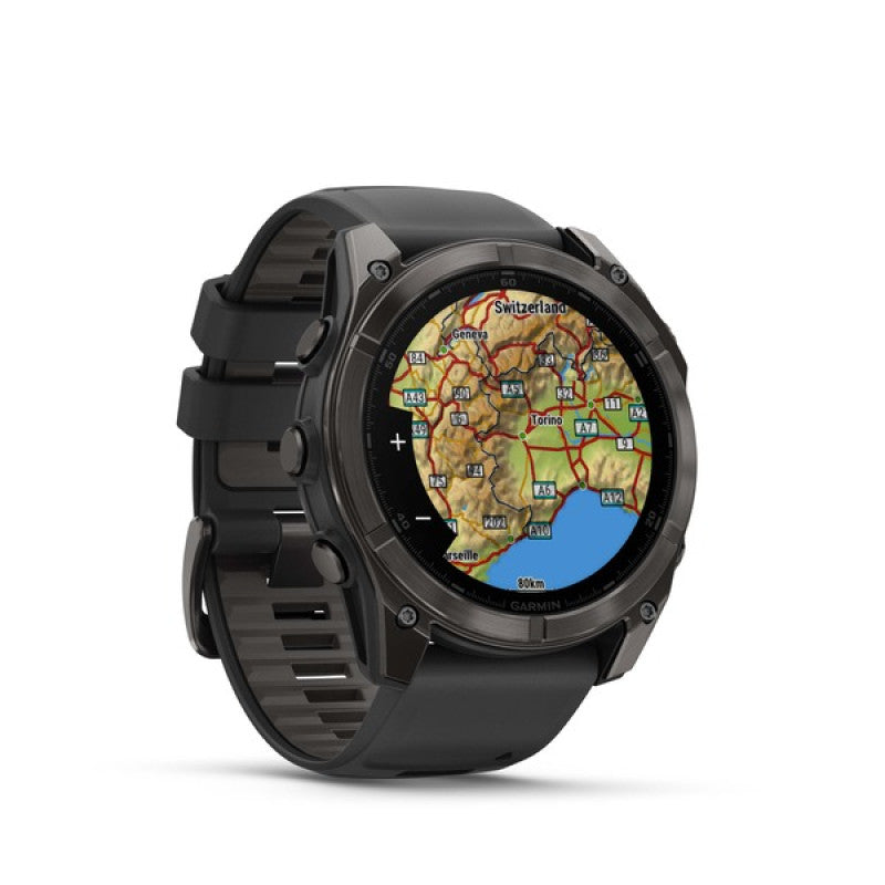 Garmin Fenix® 8 – 51 MM , AMOLED Sapphire carbon gray DLC titanium with black/pebble gray silicone