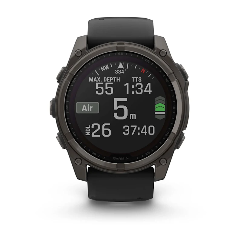 Garmin fenix® 8 – 51 mm, Solar, Sapphire Sapphire carbon gray DLC titanium with black/pebble gray silicone