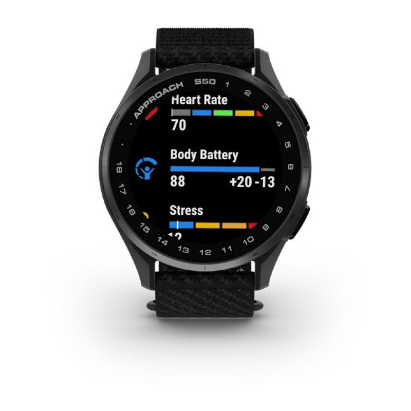 Garmin Approach® S50 Slate Aluminum Bezel with Black ComfortFit Nylon Band