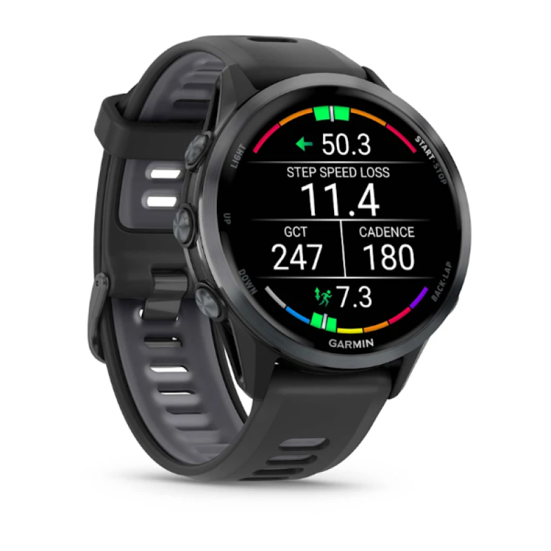 Garmin Forerunner® 970 Carbon Gray DLC Titanium with Black Case and Black/Translucent Whitestone Band
