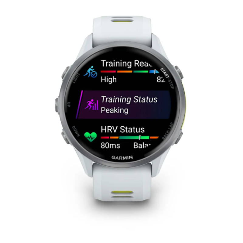Garmin Forerunner® 970 Titanium with Whitestone Case and Whitestone/Translucent Amp Yellow Band