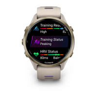 Garmin Forerunner® 970 Soft Gold Titanium with French Gray Case and French Gray/Translucent Indigo Band