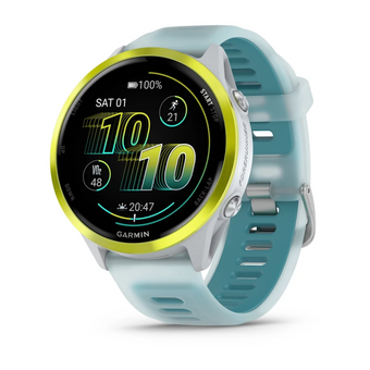 compare product Garmin Forerunner® 570 - 47mm Amp Yellow Aluminum with Translucent Whitestone/Turquoise Band
