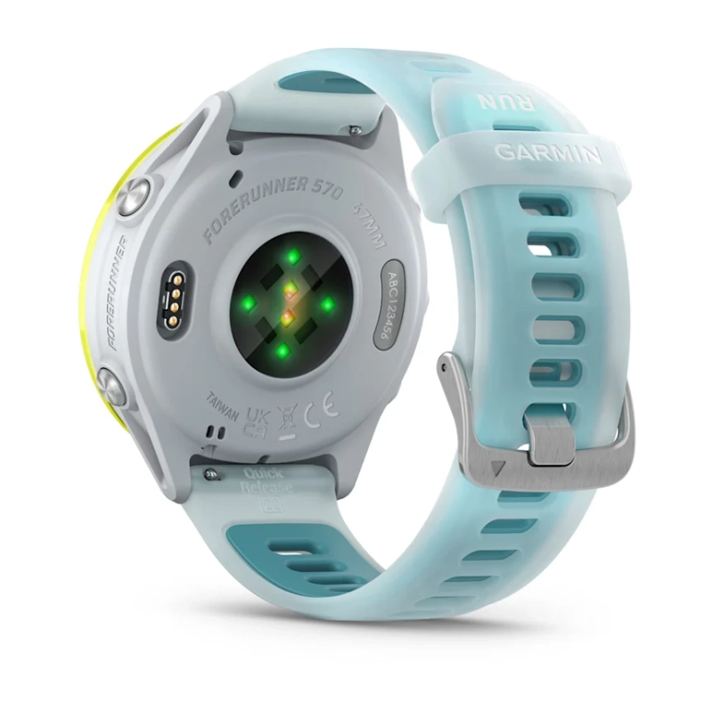 Garmin Forerunner® 570 - 47mm Amp Yellow Aluminum with Translucent Whitestone/Turquoise Band