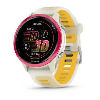 compare product Garmin Forerunner® 570 - 42mm Raspberry Aluminum with Translucent Bone/Mango Band