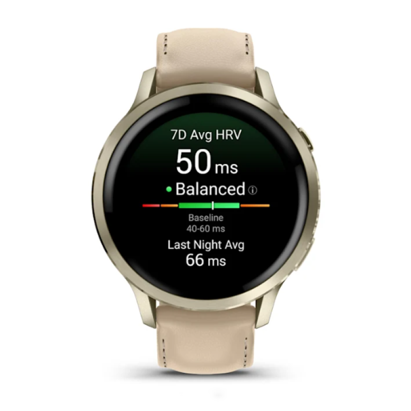 Garmin Venu® 4 – 41 mm Lunar Gold with Bone Silicone Band and Light Sand Leather Band
