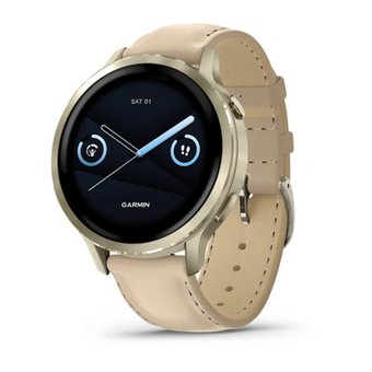 compare product Garmin Venu® 4 – 41 mm Lunar Gold with Bone Silicone Band and Light Sand Leather Band