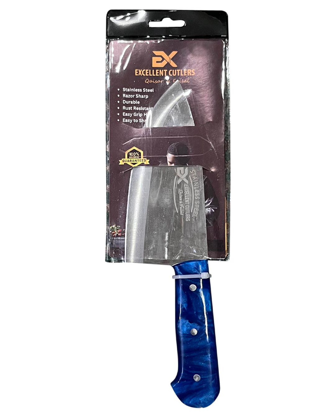 Excellent Cutlers Heavy Duty Mini Cleaver Chopper Knife - 6" (Blue Marble Handle)