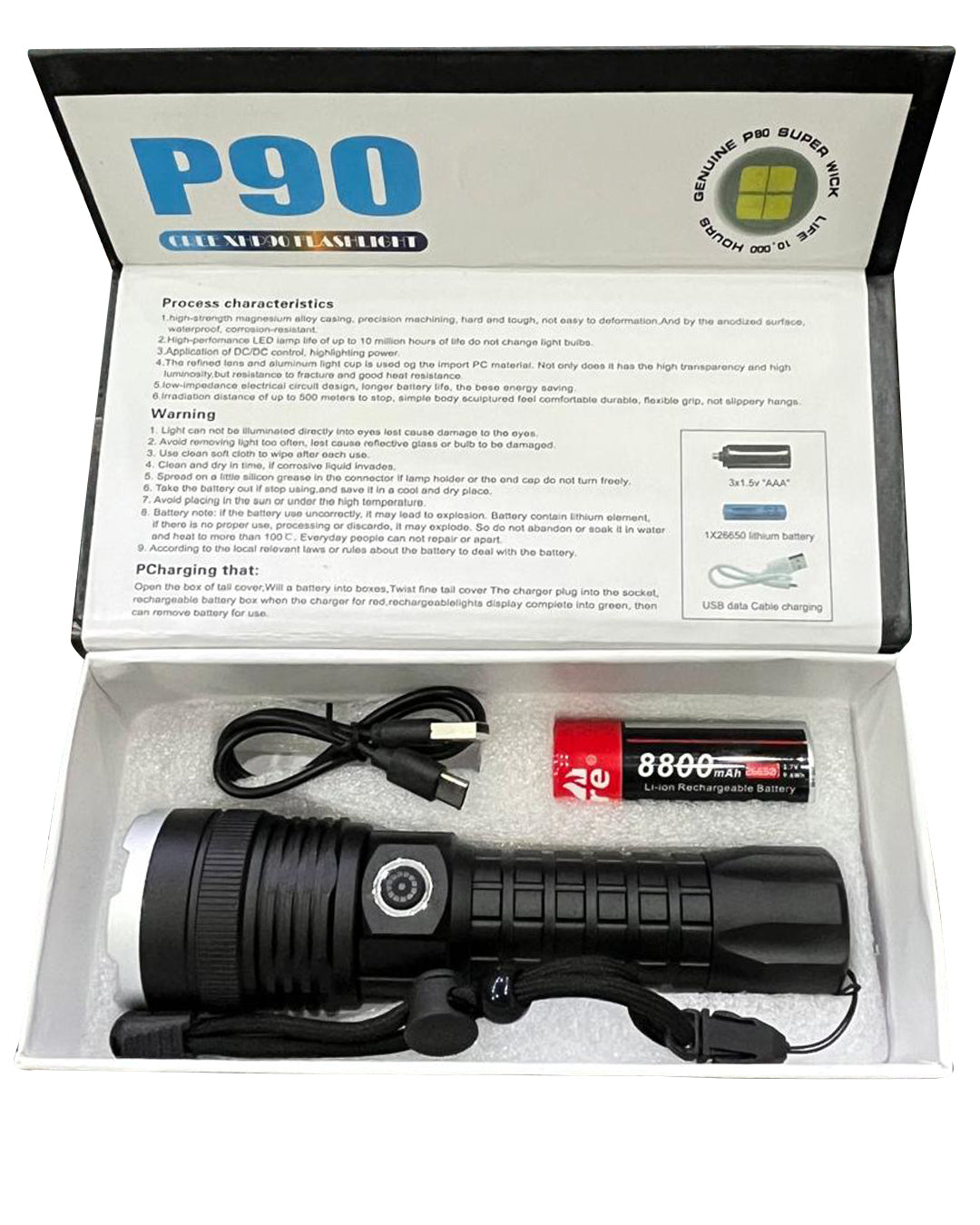P90 Super Light Rechargeable LED Flashlight