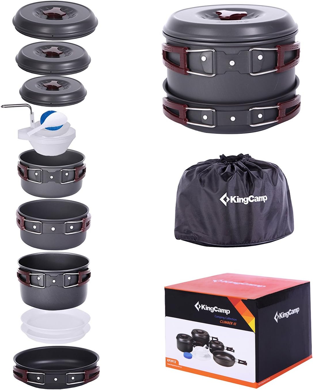 Hard Anodized Aluminum Foldable Camping Cookware 17 Pcs