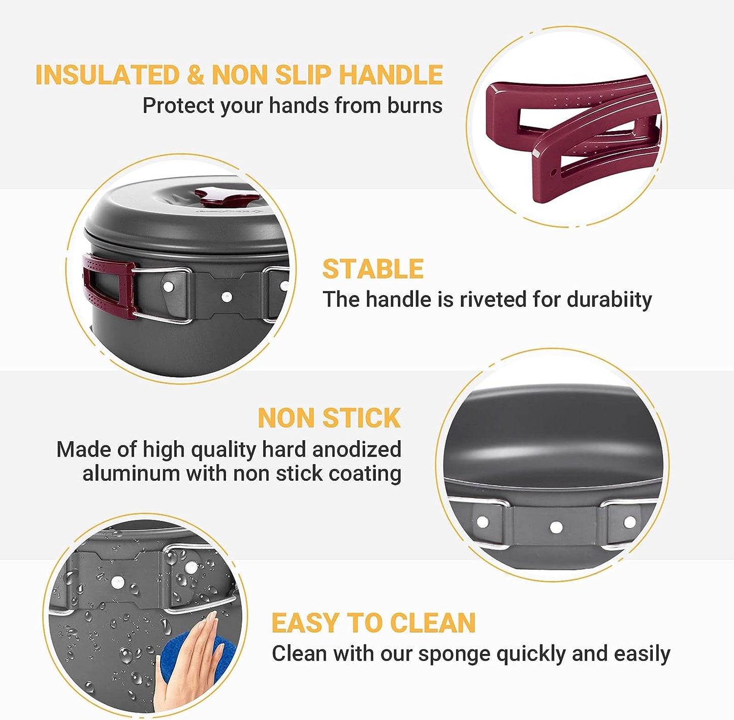 Hard Anodized Aluminum Foldable Camping Cookware 17 Pcs