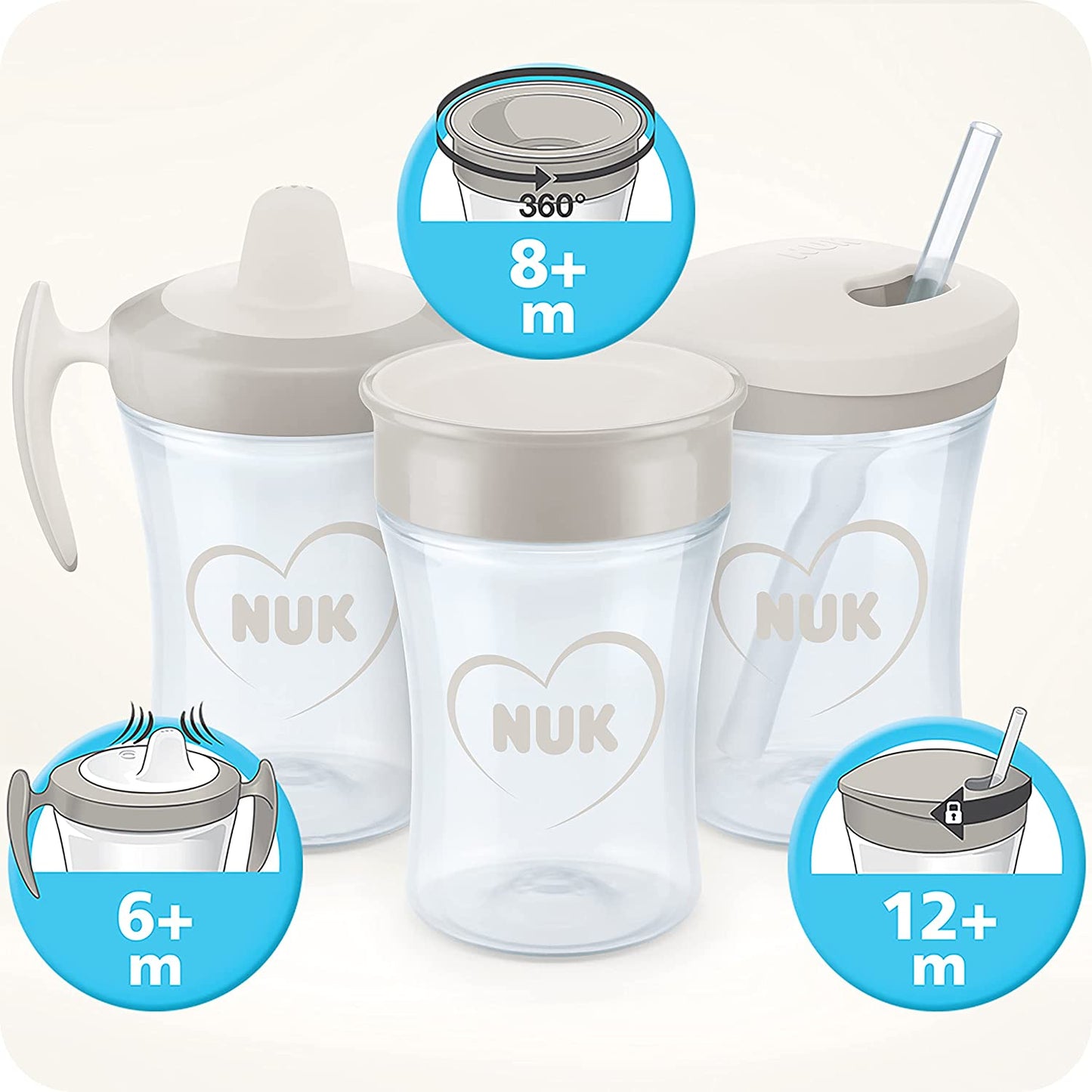 NUK Action Cup Toddler Cup 12+ Months Twist Close Soft Drinking Straw BPA-Free 230ml