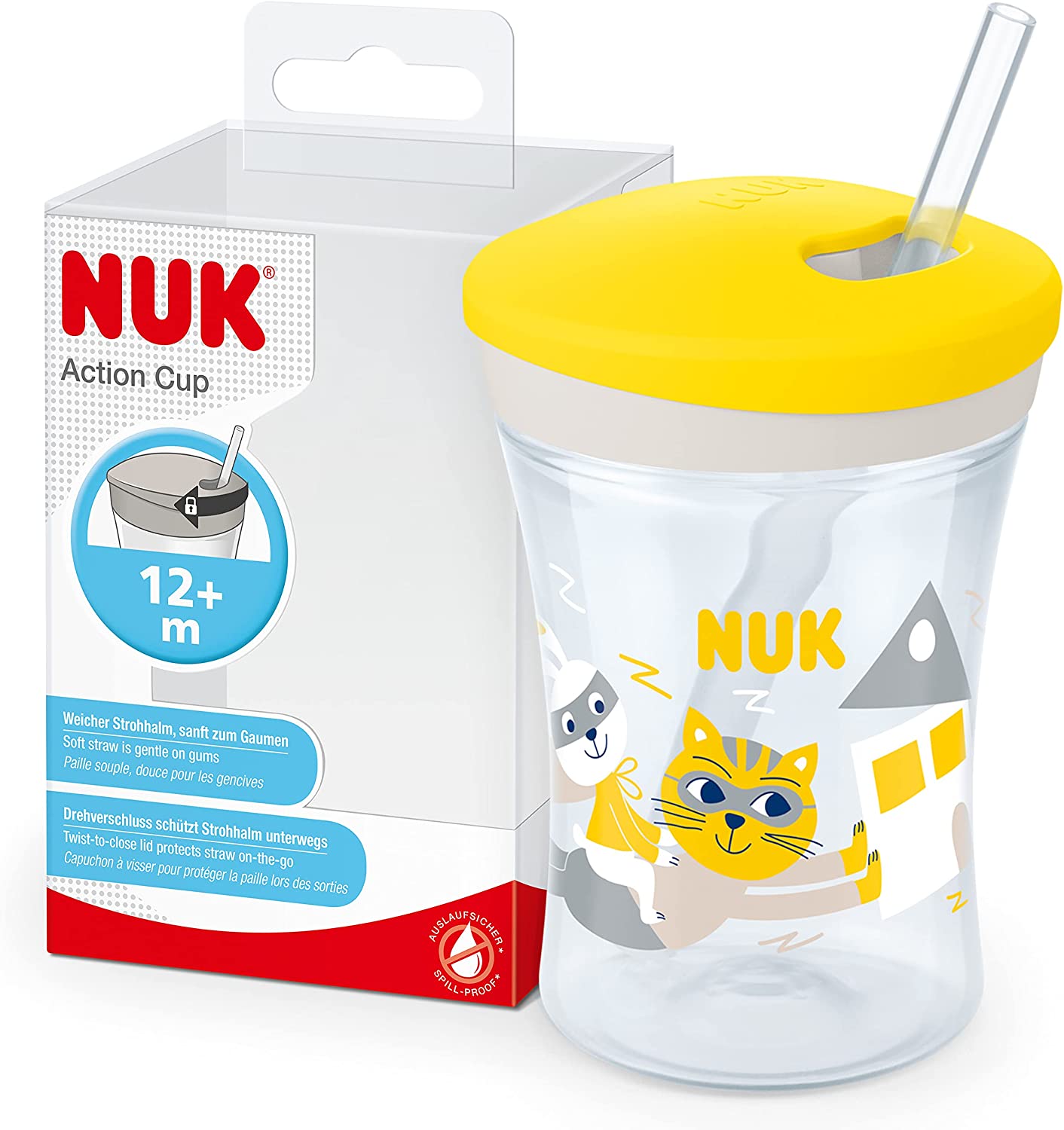 NUK Action Cup Toddler Cup 12+ Months Twist Close Soft Drinking Straw BPA-Free 230ml