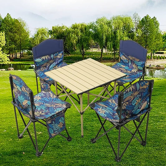 Foldable Outdoor Dining Set with 4 Chairs and Table – Portable Camping Furniture
