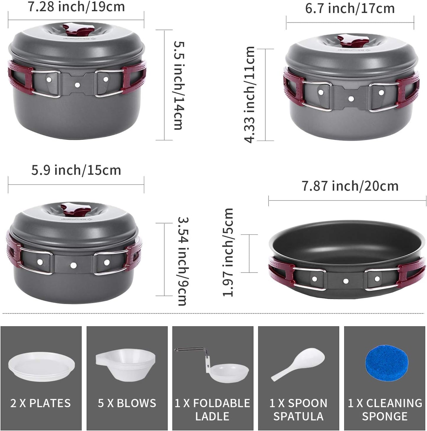 Hard Anodized Aluminum Foldable Camping Cookware 17 Pcs