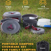 Hard Anodized Aluminum Foldable Camping Cookware 17 Pcs