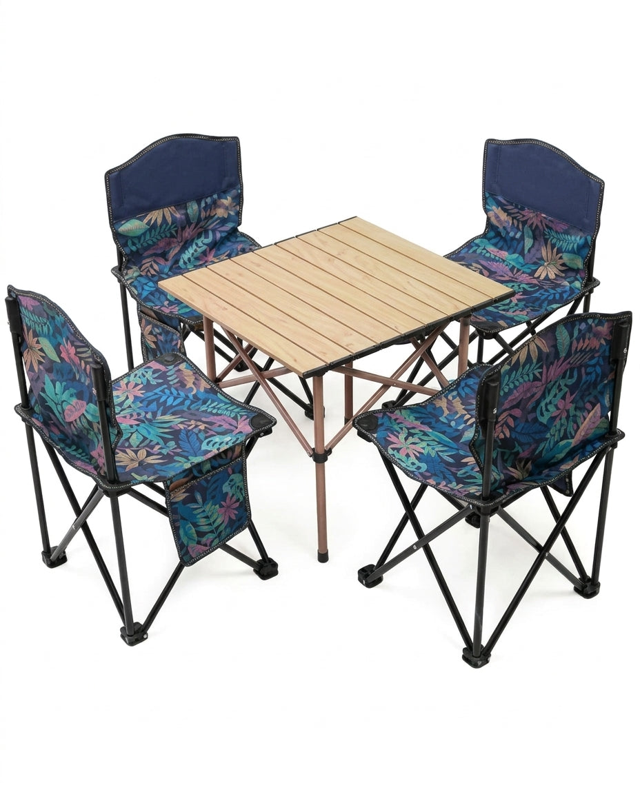 Foldable Outdoor Dining Set with 4 Chairs and Table – Portable Camping Furniture