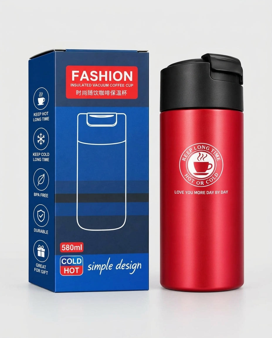 Hot n Cold Fashion Insulated Vacuum Coffee Cup – 580ml Stainless Steel Tumbler