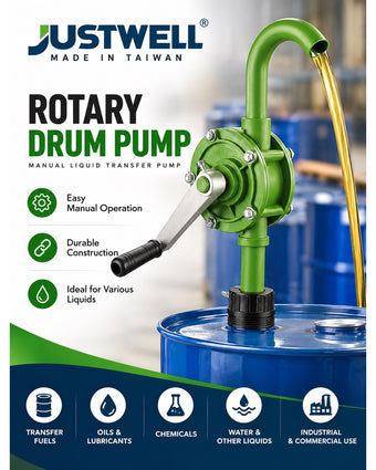 compare product JustWell JW-216 Rotary Drum Pump – Manual Barrel Liquid Transfer Pump