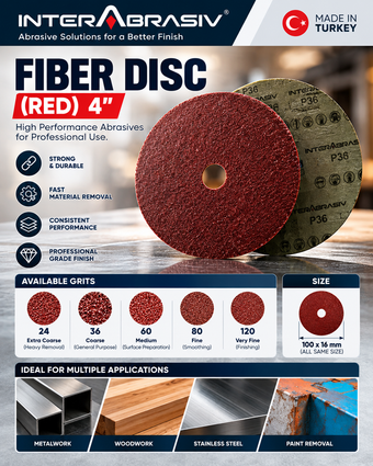 compare product InterAbrasiv Fiber Disc 4 Inch Red – Aluminium Oxide Abrasive Disc