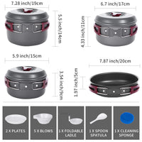 Hard Anodized Aluminum Foldable Camping Cookware 17 Pcs