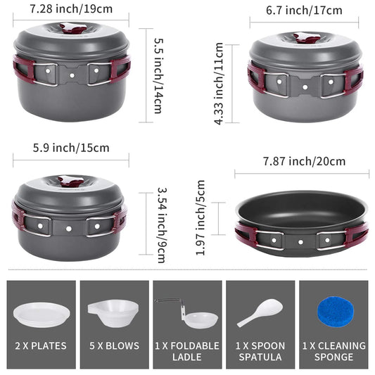 Hard Anodized Aluminum Foldable Camping Cookware 17 Pcs
