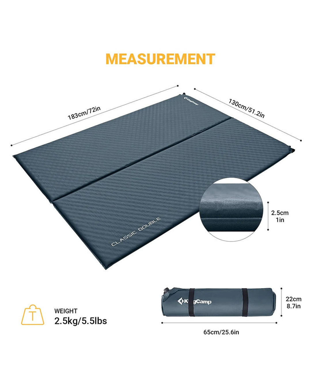 KingCamp KM3538 Self-Inflating Double Ultralight Sleeping Mat