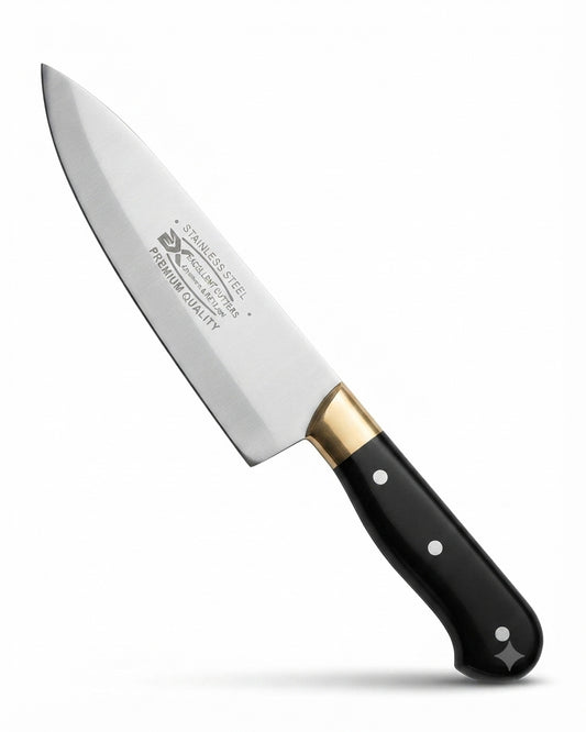 Professional Stainless Steel Chef's Knife - Ergonomic Black Handle