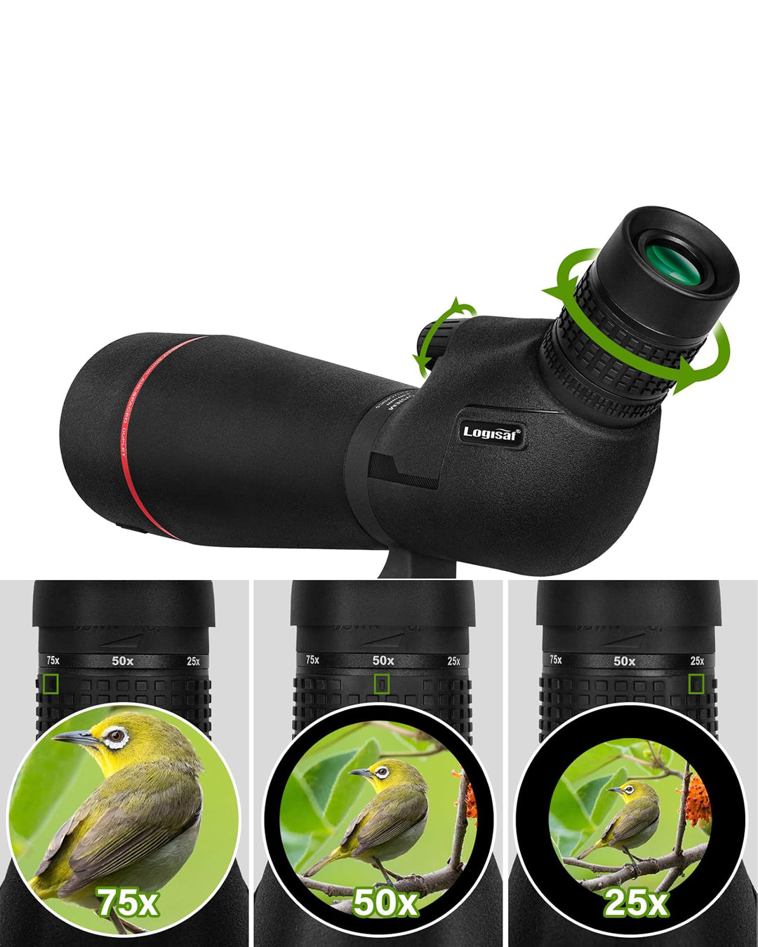 Landview 25-75X80 Zoom Spotting Scope For Outdoor Bird Watching