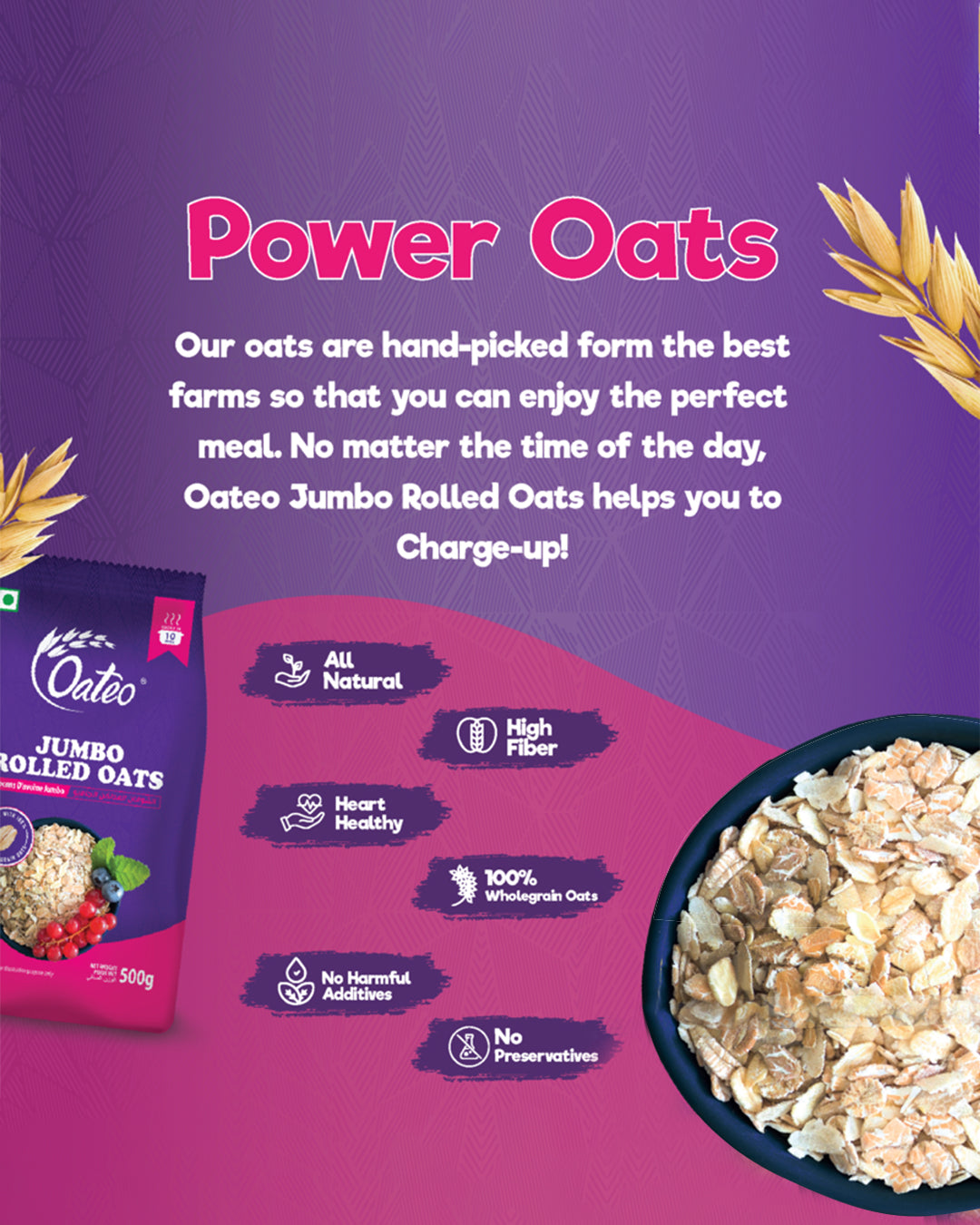 Oateo Rolled Oats 500 gms Pouch