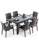 Rattan Effect Garden Furniture Set – Glass Top Dining Table 6 Stackable Chairs