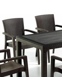 Rattan Effect Garden Furniture Set – Glass Top Dining Table 6 Stackable Chairs