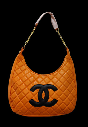 compare product Bold Sunset Orange Diamond-Quilted Shoulder Bag with Oversized CC Branding