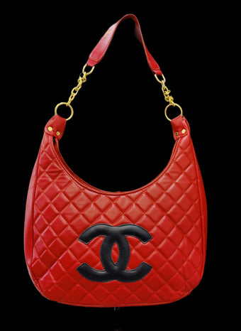 compare product Timeless Red Quilted Hobo Bag with Gold Chain and Signature Branding