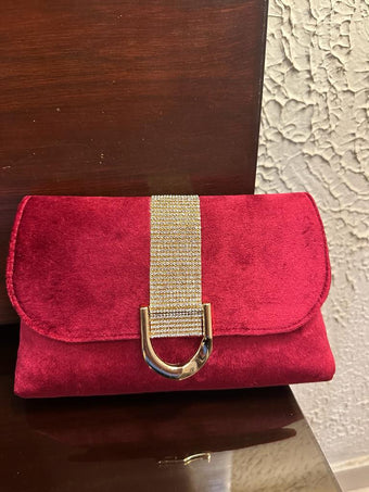 compare product Luxurious Crimson Red Velvet Clutch with Crystal Embellishment