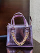 Shimmering Purple Metallic Snakeskin-Textured Mini Tote