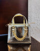 Metallic Gold Snake-Embossed Mini Tote with Gold Chain Detail