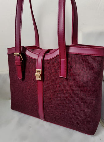 compare product Structured Canvas Work Tote with Vegan Leather Trim and Gold Hardware