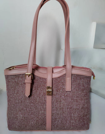 compare product Elegant Structured Canvas Tote with Vegan Leather Trim and Gold Hardware