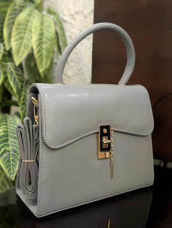compare product Structured Minimalist Top-Handle Satchel with Gold Pendant Lock